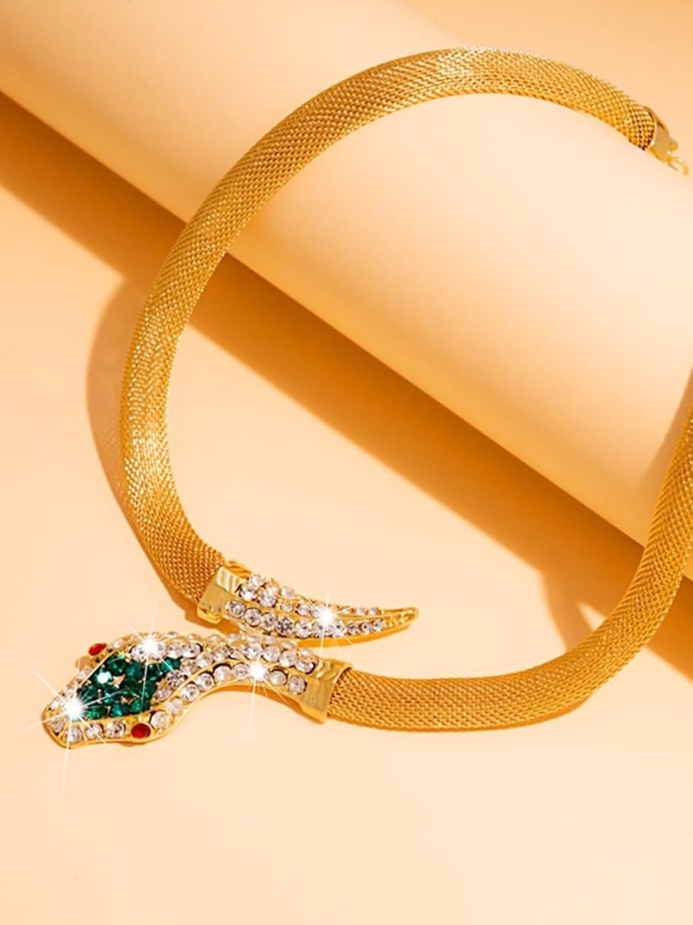 Anthropologie Gold-Tone Snake Necklace with Green & Red Accents - Picture 2 of 8